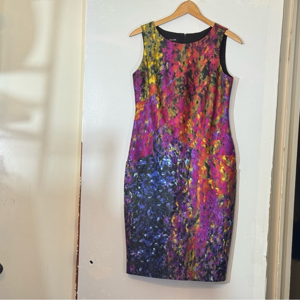 Jones New York Purple Multicolor Watercolor Print Sheath Dress